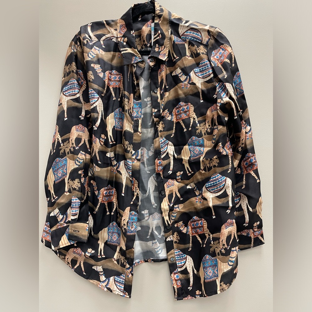 Camel Print Button Down